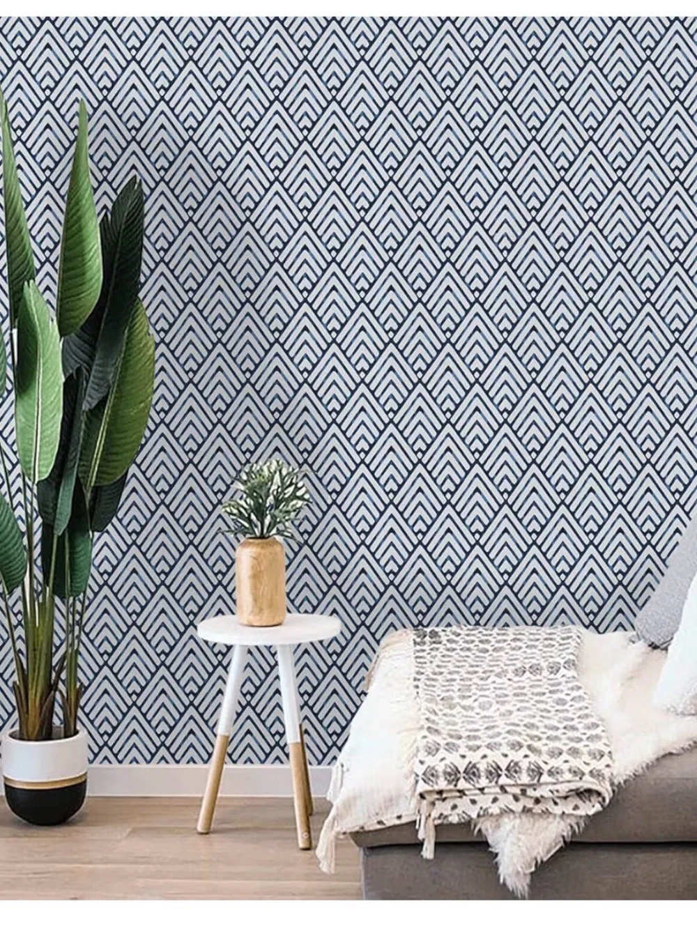 Blue Geometric Peel and Stick Wallpaper 196.8’ X 17.7’
